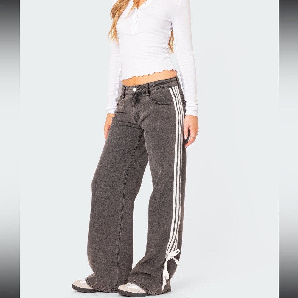 Edikted Washed Low Rise Ribbon Jeans in Dark Grey XL